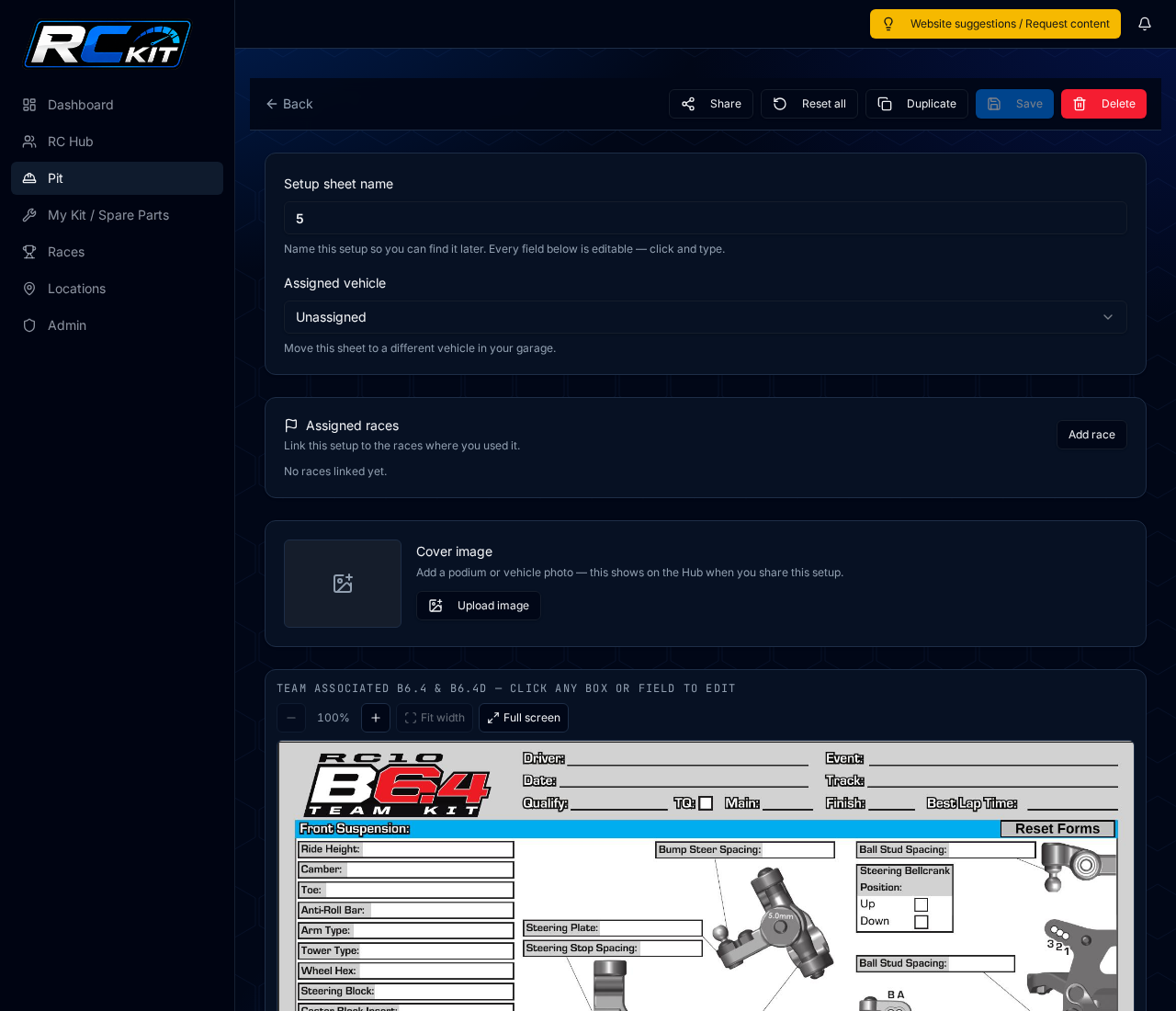 Setup sheets screenshot