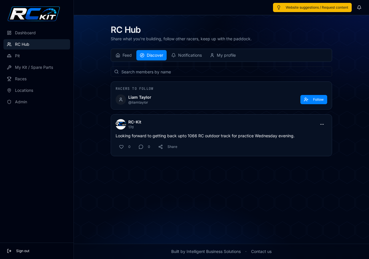 RC Hub discover page in RC Kit